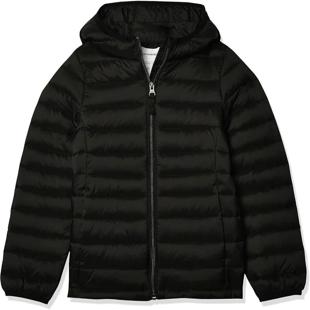 🆕Girls Black Lightweight Water Resistant Hooded Puffer Jacket Winter Coat